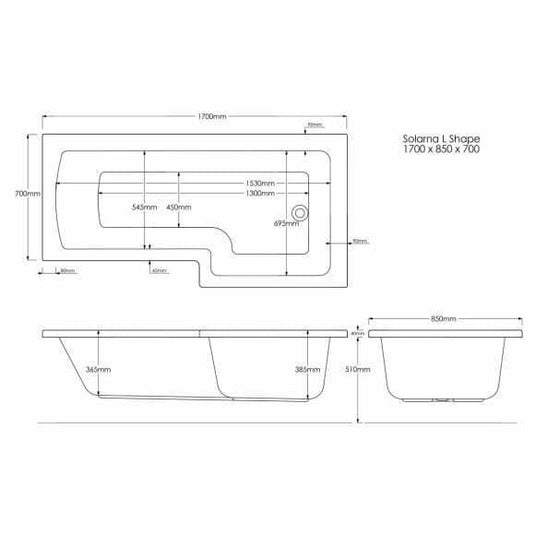 Trojan Solarna 1700 x 850mm L Shape 8 Jet Whirlpool Bath (LH) - Envy Bathrooms Ltd