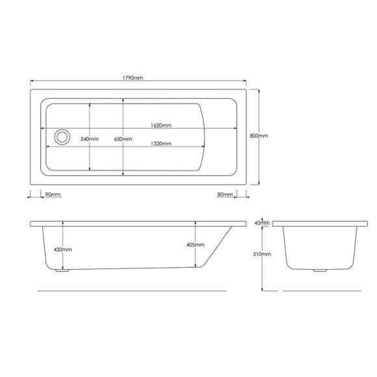 Trojan Solarna 1800 x 800mm Single Ended Bath - Envy Bathrooms Ltd