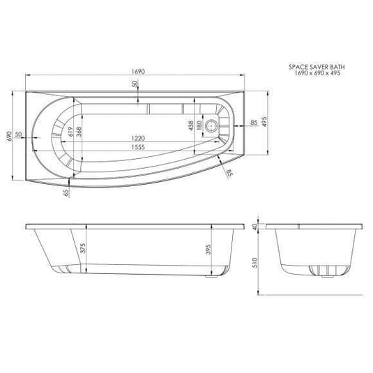 Trojan Space Saver Shower Bath with Panel & Bath Screen (RH) - Envy Bathrooms Ltd
