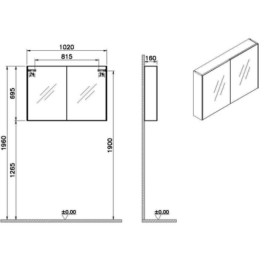 VitrA 1020x695mm Mirrored Cabinet - Brushed Chrome - 66903 - Envy Bathrooms Ltd
