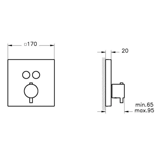 VitrA Aquacontrol Square Concealed Thermostatic 2-Way Bath Mixer - Chrome - A42746EXP - Envy Bathrooms Ltd