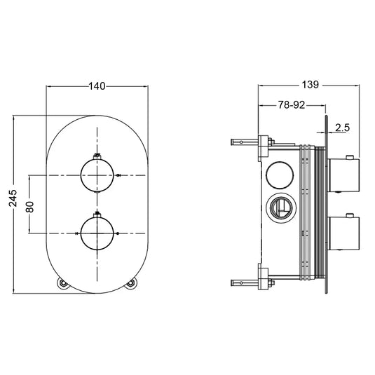 Vitra AquaHeat 1-Outlet Dual Handle Round Thermostatic Concealed Shower Valve - Chrome - Envy Bathrooms Ltd