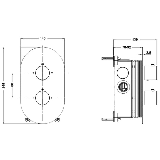 Vitra AquaHeat 2-Outlet Dual Handle Round Thermostatic Concealed Shower Valve - Chrome - Envy Bathrooms Ltd