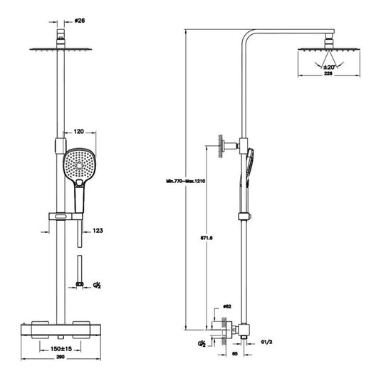 VitrA Aquaheat Bliss S 230 Thermostatic Shower Column | Chrome | A47202VUK - Envy Bathrooms Ltd