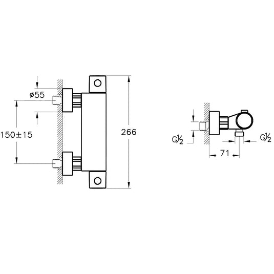 Vitra Aquaheat Wall Mounted Thermostatic Bar Shower Valve Dual Handle - Chrome - Envy Bathrooms Ltd