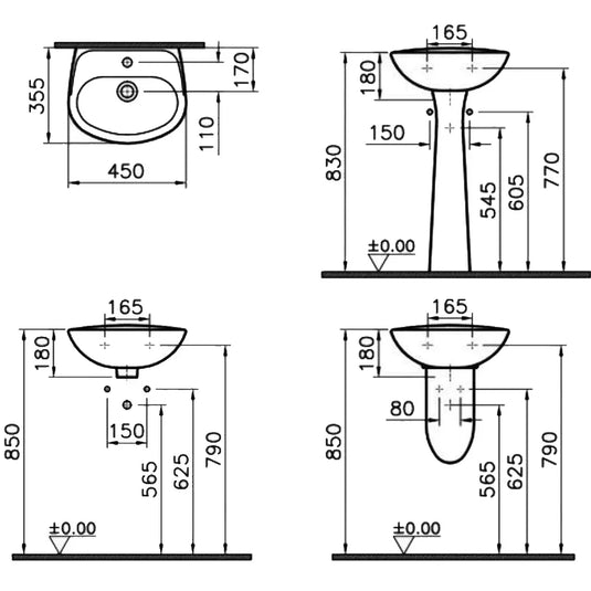 Vitra Arkitekta Wall Hung Cloakroom Basin - 450mm Wide - 1 Tap Hole - Envy Bathrooms Ltd