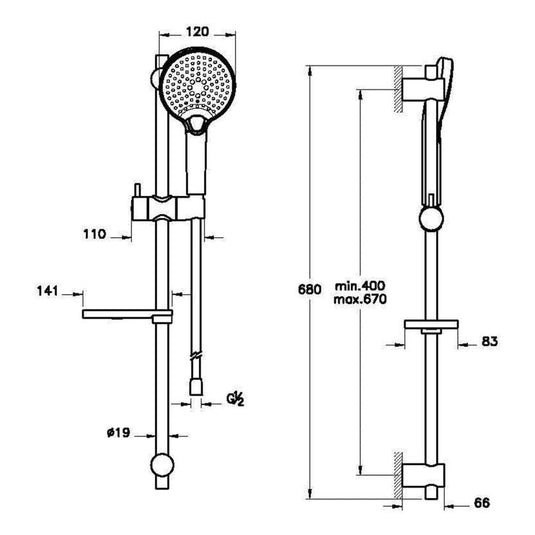 VitrA Bliss 3-Function Hand Shower With Slide Rail | Brushed Nickel | A4574334EXP - Envy Bathrooms Ltd