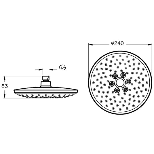 Vitra Bliss Round 2 Function Fixed Shower Head 240mm Wide - Matt Black - Envy Bathrooms Ltd