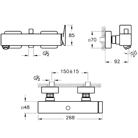 Vitra Brava Manual Bar Shower Valve - Single Handle - Chrome - Envy Bathrooms Ltd
