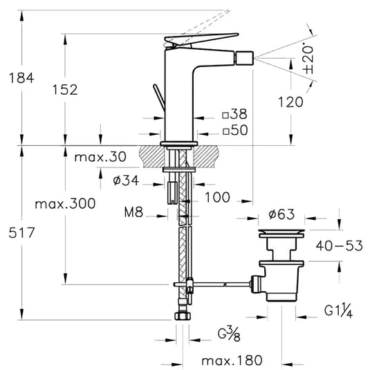 Vitra Brava Monobloc Bidet Mixer Tap with Pop-Up Waste - Single Handle - Chrome - Envy Bathrooms Ltd