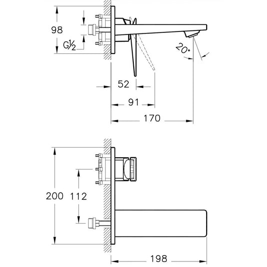 Vitra Brava Wall Mounted Basin Mixer Tap - Single Handle - Chrome - Envy Bathrooms Ltd