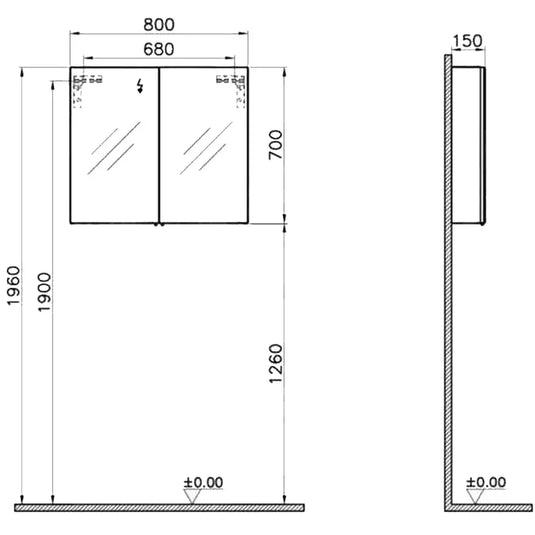 Vitra Classic Mirror Cabinet 800mm Wide - Golden Cherry - Envy Bathrooms Ltd