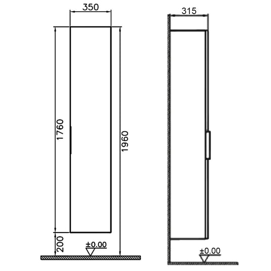 Vitra Ecora Wall Hung 1-Door Tall Storage Unit 350mm Wide - Anthracite - Envy Bathrooms Ltd