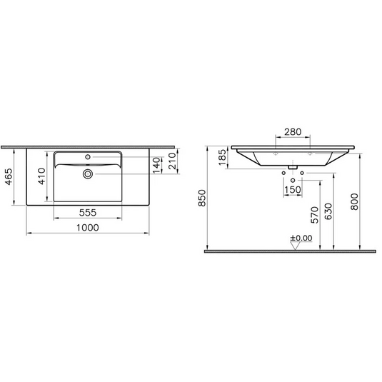 VitrA Integra 1000x465mm 1TH Vanity Basin w/Overflow - White - 7057B003-0001 - Envy Bathrooms Ltd