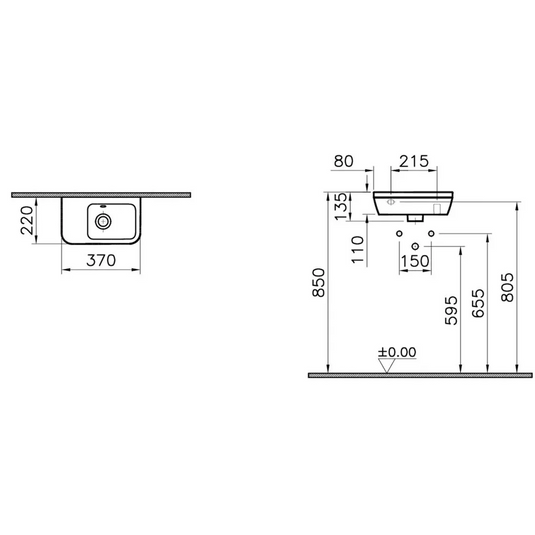 VitrA Integra 370x220mm 0TH Compact Basin w/Overflow (LH) - White - 7090L003-0012 - Envy Bathrooms Ltd