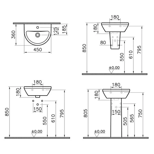 VitrA Integra 450x360mm 1TH Basin w/Overflow - White - 7065L003-0001 - Envy Bathrooms Ltd