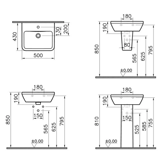 VitrA Integra 500x430mm 1TH Basin w/Overflow - White - 7048L003-0001 - Envy Bathrooms Ltd