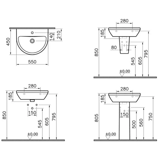 VitrA Integra 550x450mm 1TH Basin w/Overflow - White - 7067L003-0001 - Envy Bathrooms Ltd