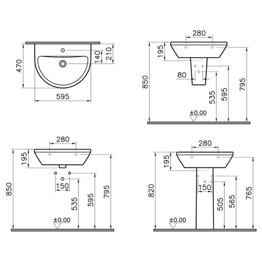 VitrA Integra 595x465mm 1TH Basin w/Overflow - White - 7068L003-0001 - Envy Bathrooms Ltd