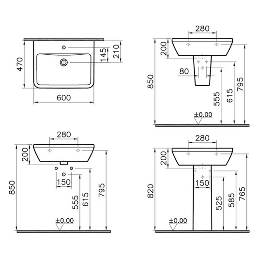 VitrA Integra 600x470mm 1TH Basin w/Overflow - White - 7050L003-0001 - Envy Bathrooms Ltd