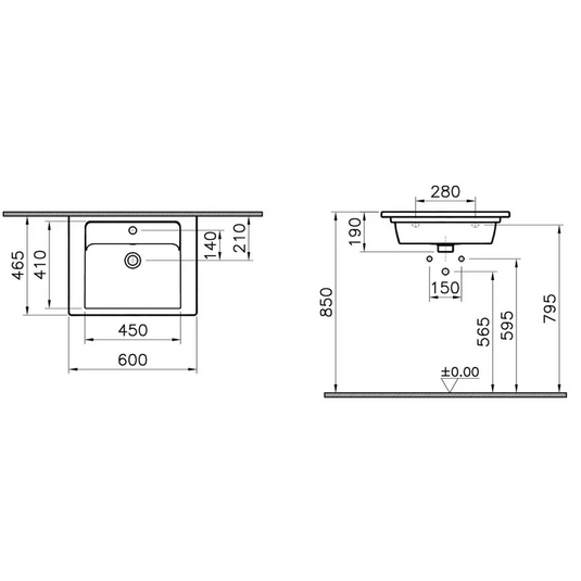 VitrA Integra 605x470mm 1TH Vanity Basin w/Overflow - White - 7055B003-0001 - Envy Bathrooms Ltd
