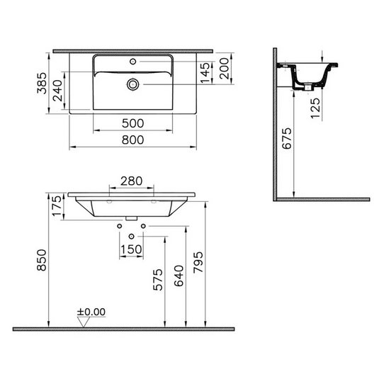 VitrA Integra 800x385mm 1TH Vanity Basin w/Overflow - White - 7036B003-0001 - Envy Bathrooms Ltd
