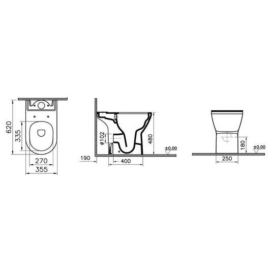 VitrA Integra Rimless Comfort Height Open Back Close Coupled Pan Only - White - 7094B003-7200 - Envy Bathrooms Ltd