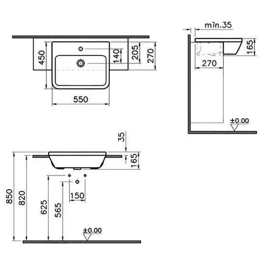 Vitra Integra Semi Recessed Basin 550mm Wide - 1 Tap Hole - Envy Bathrooms Ltd