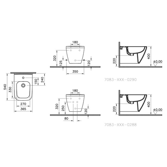 VitrA Integra Square Wall Hung Bidet - White - 7083B003-0288 - Envy Bathrooms Ltd