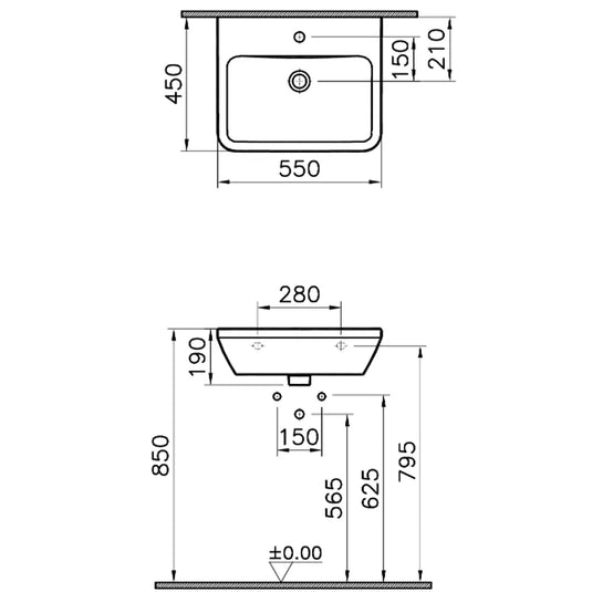 Vitra Integra Wall Hung Basin 550mm Wide - 1 Tap Hole - Envy Bathrooms Ltd