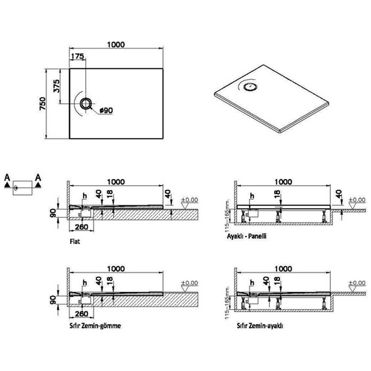 VitrA Leaf 1000mm x 750mm Rectangular Tray - White - 65150001000 - Envy Bathrooms Ltd