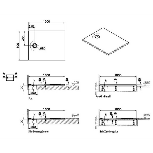 VitrA Leaf 1000mm x 800mm Rectangular Tray - Matt Taupe - 65200001869 - Envy Bathrooms Ltd