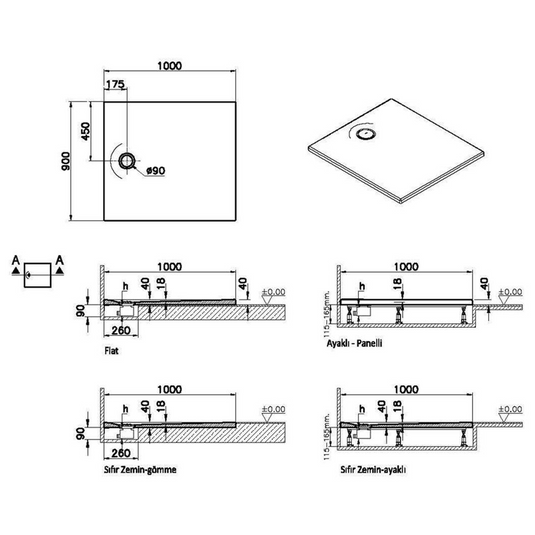 VitrA Leaf 1000mm x 900mm Rectangular Tray - White - 65270001000 - Envy Bathrooms Ltd