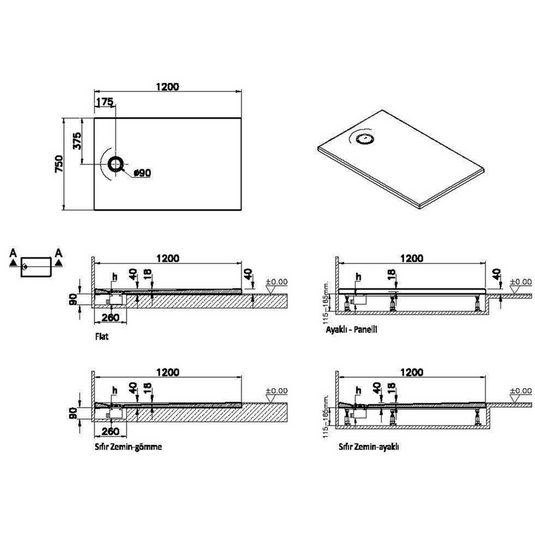 VitrA Leaf 1200mm x 750mm Rectangular Tray - Matt Grey - 65160001867 - Envy Bathrooms Ltd