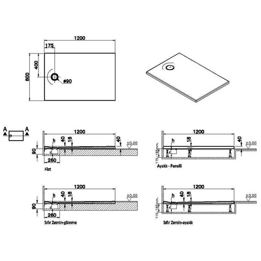 VitrA Leaf 1200mm x 800mm Rectangular Tray - White - 65210001000 - Envy Bathrooms Ltd