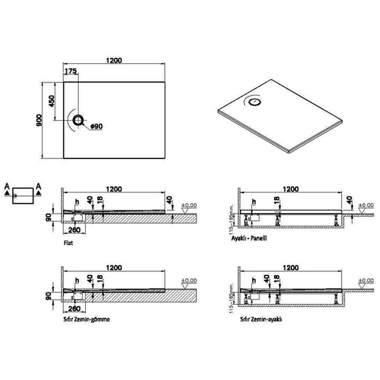 VitrA Leaf 1200mm x 900mm Rectangular Tray - Matt Anthracite - 65280001868 - Envy Bathrooms Ltd