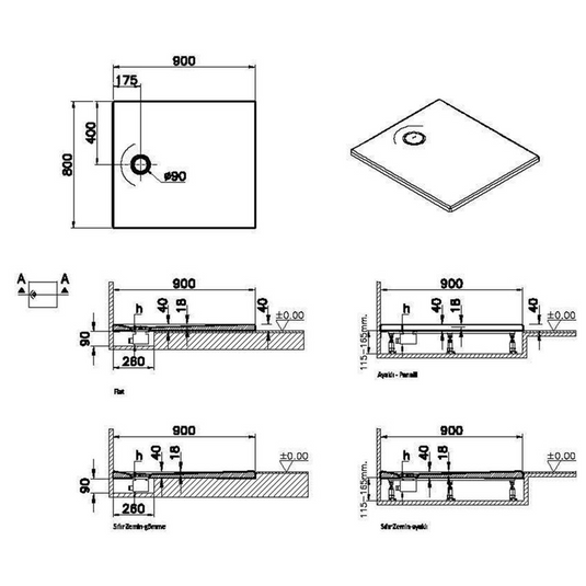 VitrA Leaf 900mm x 800mm Rectangular Tray - White - 65190001000 - Envy Bathrooms Ltd