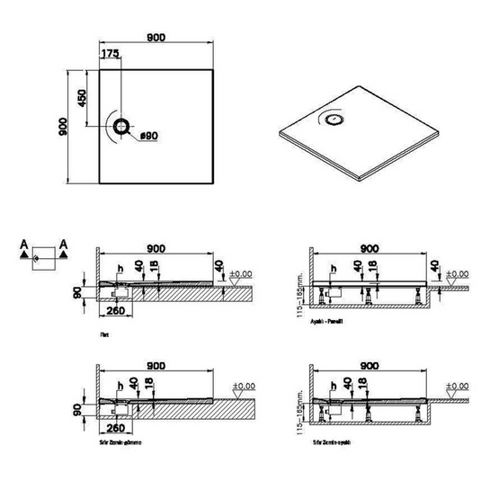 VitrA Leaf 900mm x 900mm Square Tray - Matt Taupe - 65140001869 - Envy Bathrooms Ltd