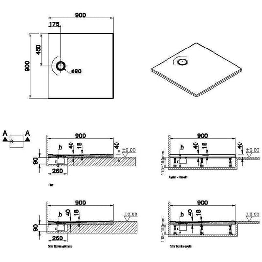 VitrA Leaf 900mm x 900mm Square Tray - White - 65140001000 - Envy Bathrooms Ltd
