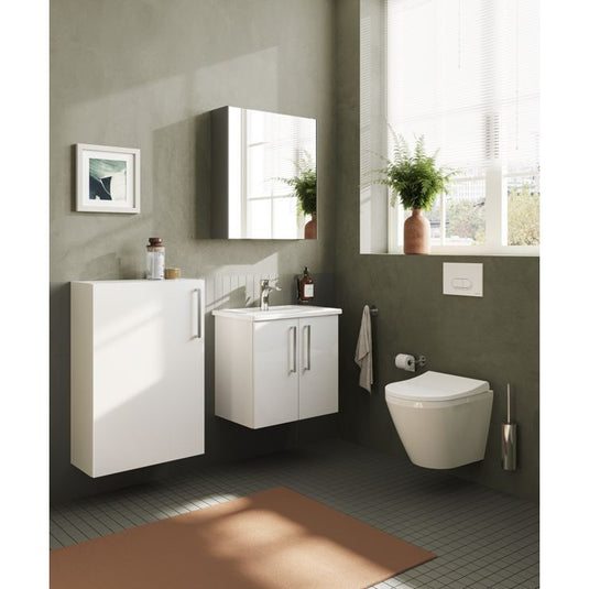 VitrA 620x695mm Mirrored Cabinet (RH Hinge) - Brushed Chrome - 66901 - Envy Bathrooms Ltd