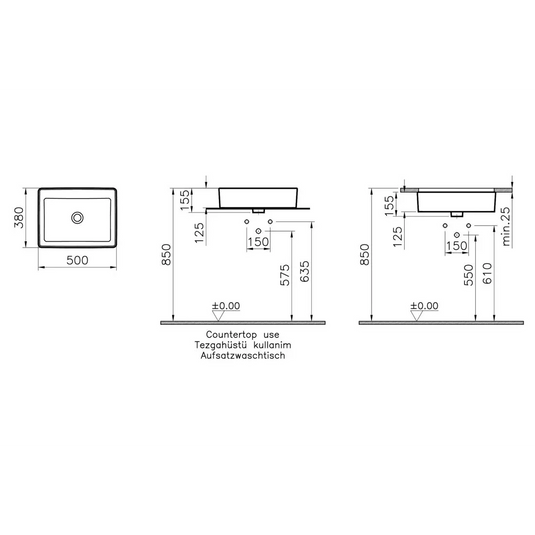 VitrA Nuo 500x380mm 0TH Basin (No Overflow) - White - 7436B003-0016 - Envy Bathrooms Ltd