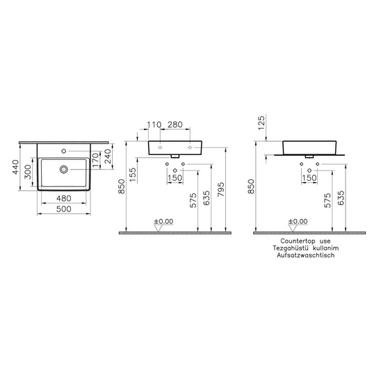 VitrA Nuo 500x440mm 1TH Basin w/Overflow - White - 7431B003-0001 - Envy Bathrooms Ltd