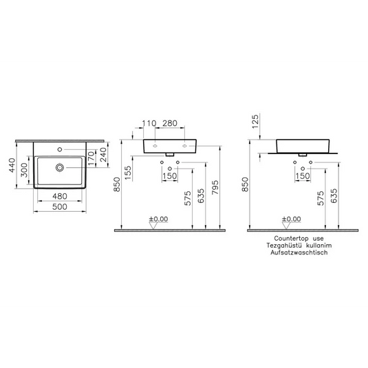 VitrA Nuo 500x440mm 1TH Countertop Basin w/Overflow - White - 7431B003-0631 - Envy Bathrooms Ltd