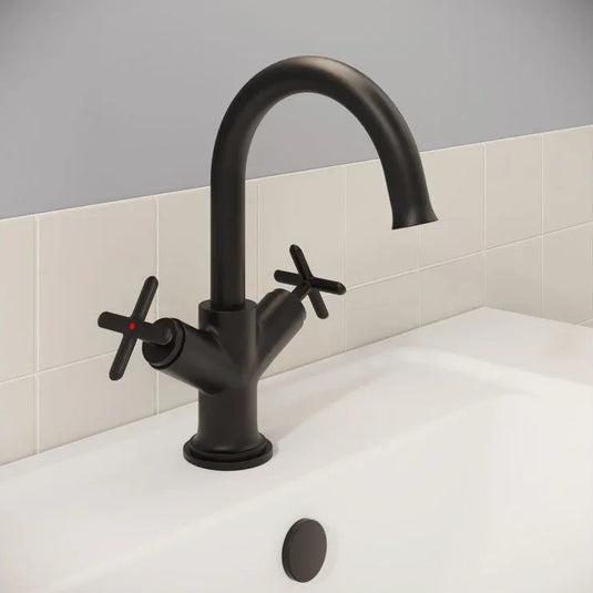 VitrA Origin Classic Basin Mixer (Cross Handles) - Matt Black - A4288436 - Envy Bathrooms Ltd