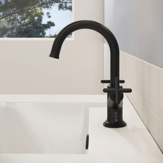 VitrA Origin Classic Basin Mixer (Cross Handles) - Matt Black - A4288436 - Envy Bathrooms Ltd