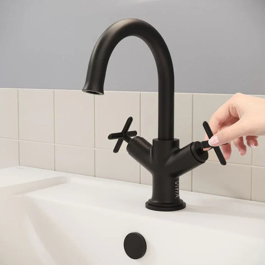 VitrA Origin Classic Basin Mixer (Cross Handles) - Matt Black - A4288436 - Envy Bathrooms Ltd