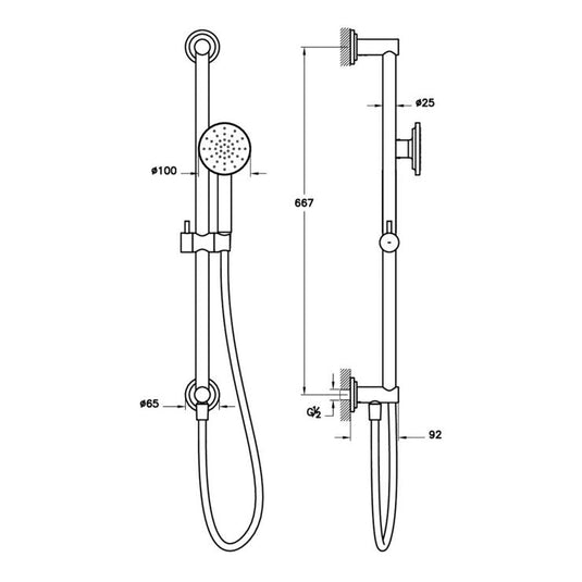 VitrA Origin Classic Hand Shower With Slide Rail & Wall Outlet | Chrome | A45796 - Envy Bathrooms Ltd