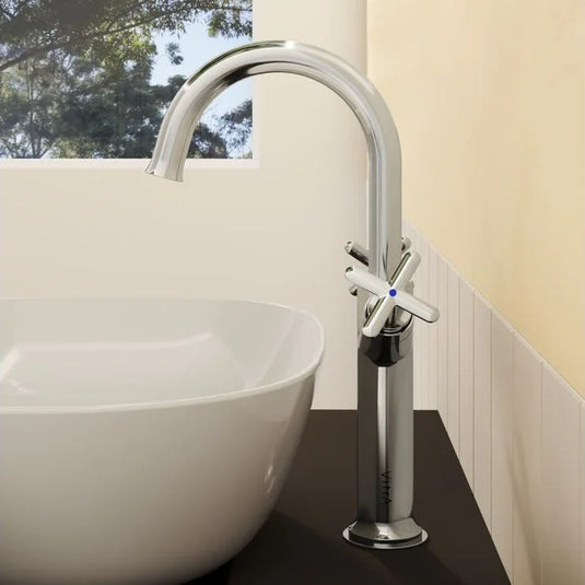 VitrA Origin Classic Tall Basin Mixer (Cross Handles) - Chrome - A42886 - Envy Bathrooms Ltd