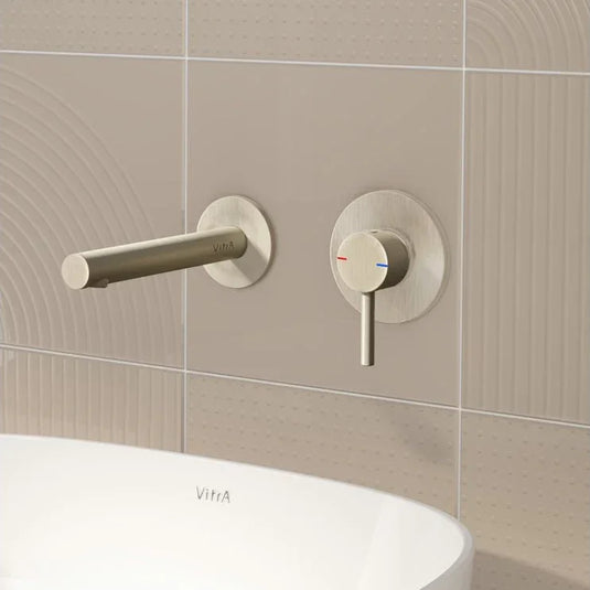 VitrA Origin Wall Mounted 2-Hole Basin Mixer - Brushed Nickel - A4258134 - Envy Bathrooms Ltd