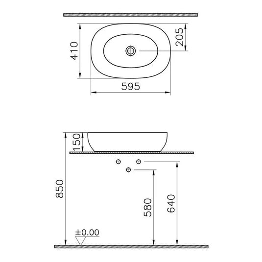 VitrA Outline 595x410mm Recycled 0TH Basin Only - Matt Taupe - 7995B066-0016 - Envy Bathrooms Ltd